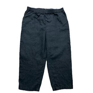 Quince Women’s XL 100% European Linen Pants Black Elastic Waist